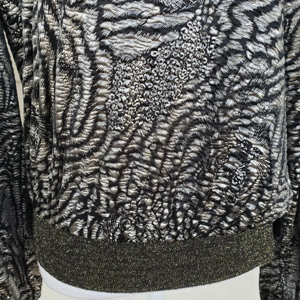 Vintage 80s Shimmery Tiger Animal Print Elastic Waist Shirt - Picture 4 of 8
